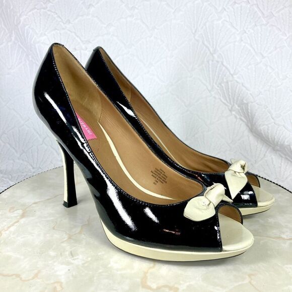 Isaac Mizrahi Peep-Toe High Heel Pumps Patent Leather Colorblock Pattern Dressy - Picture 2 of 13